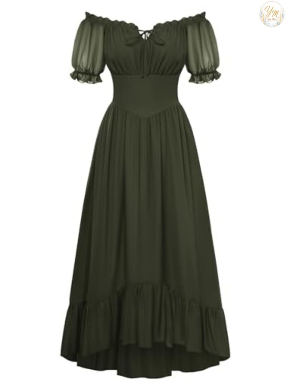 Renaissance Off Shoulder Fairy Maxi Dress Chiffon Corset Waist Pockets